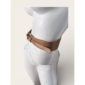 New York & Company Women Tan Leather Classy statement Belt S/M Adjustable Buckle